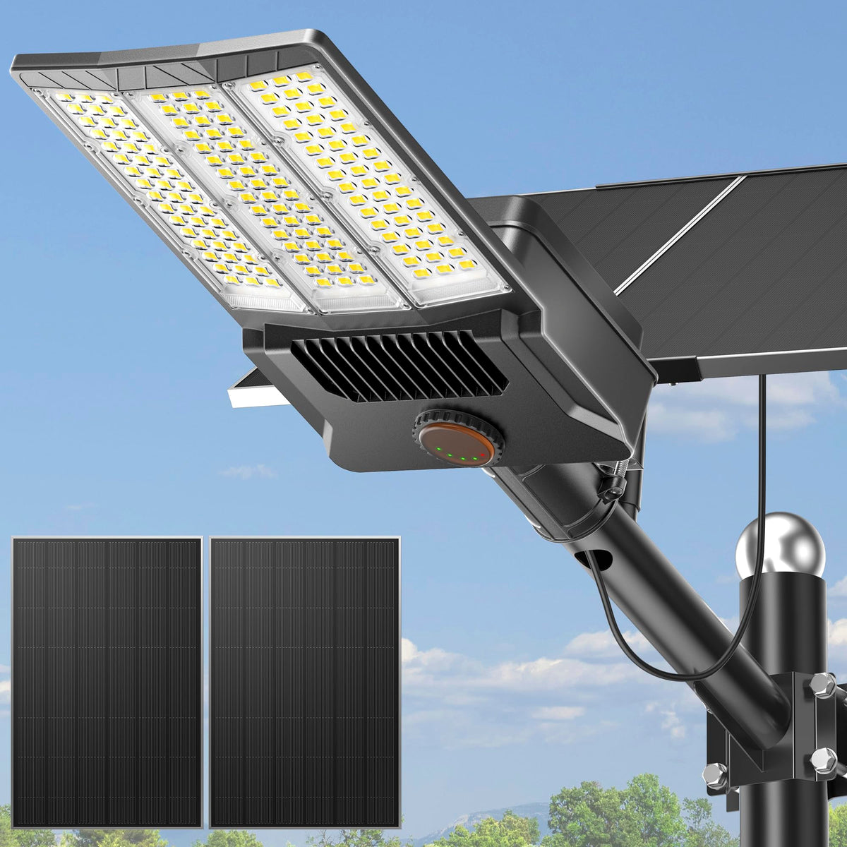 Deepn 12000W solar street light beam delivering wide-area parking lot illumination