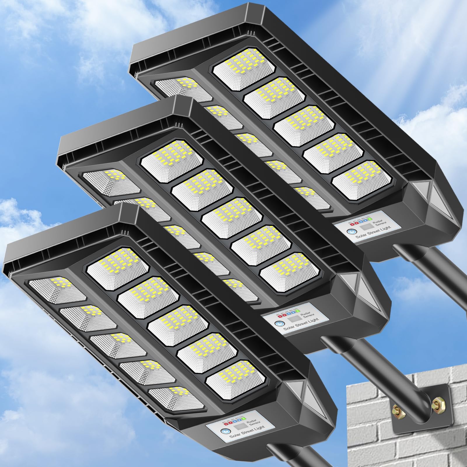 Deepn 7000W solar lights deliver bright LED array for expansive outdoor coverage like driveways.