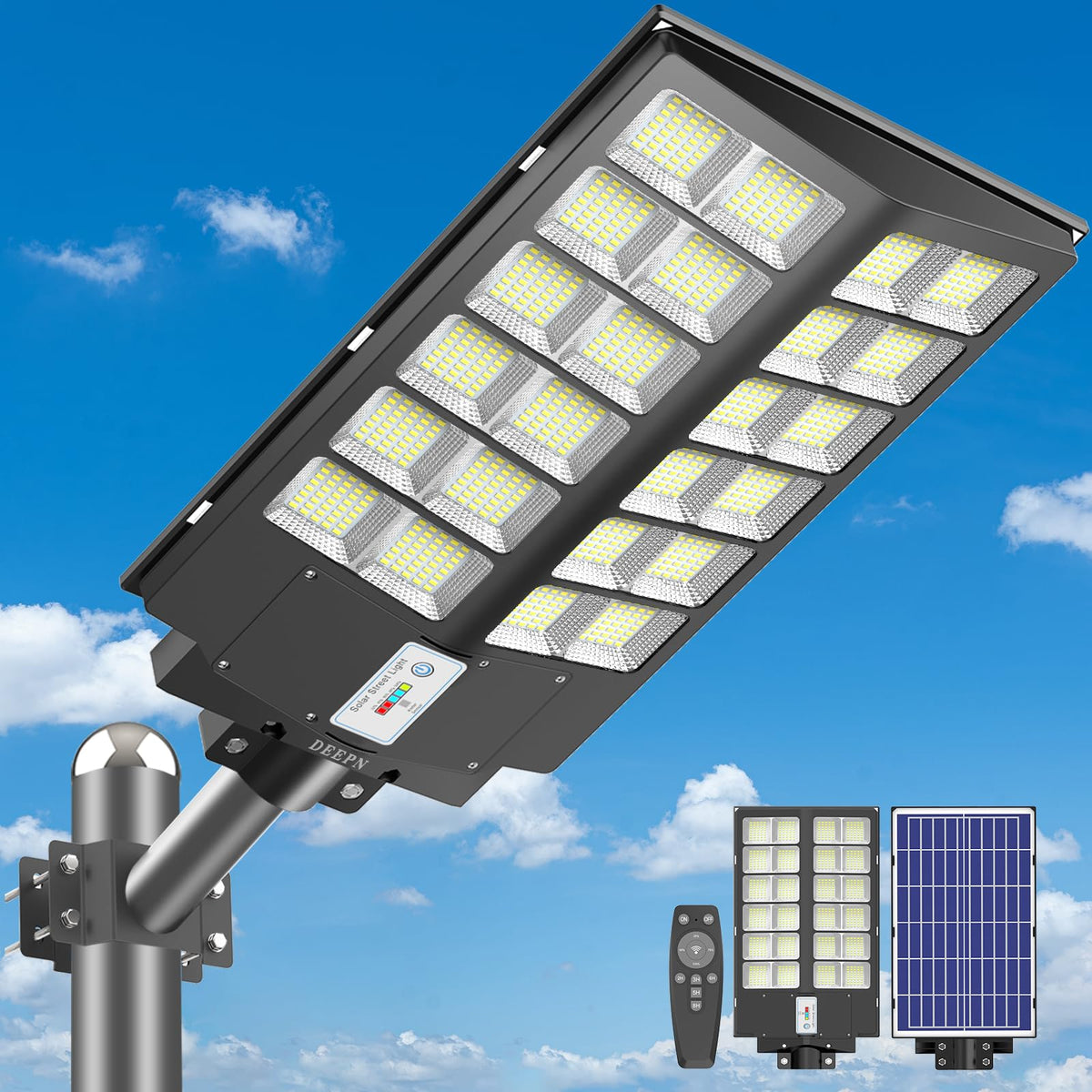 Deepn 8000W Solar Street Light front view for parking lots