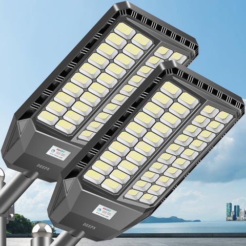 Deepn 9000W solar street light front view for bright, energy-efficient outdoor lighting.