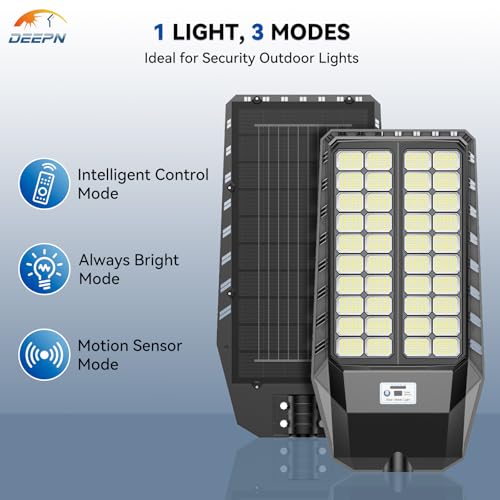 Deepn 9000W solar street light motion sensor demonstrates adaptive brightness.