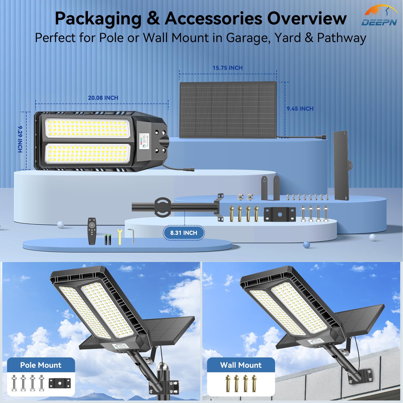 Deepn solar lights outdoor IP67 waterproof housing withstands rain and harsh weather.