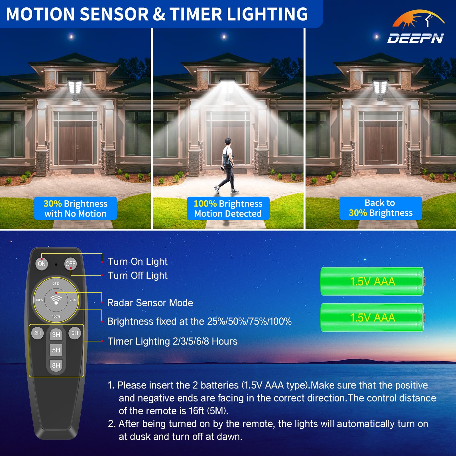 Deepn solar lights with motion sensor activation for added security.