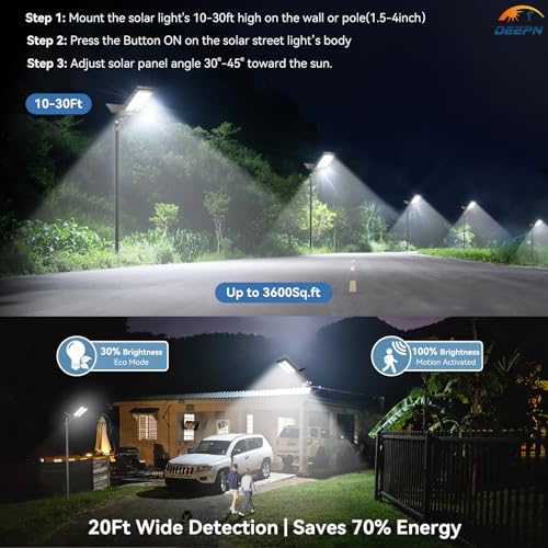 Deepn solar lights outdoor motion sensor detects activity and boosts brightness for security.