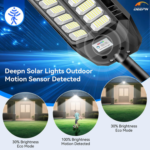 Deepn solar street light in dusk-to-dawn mode automatically lighting outdoor space