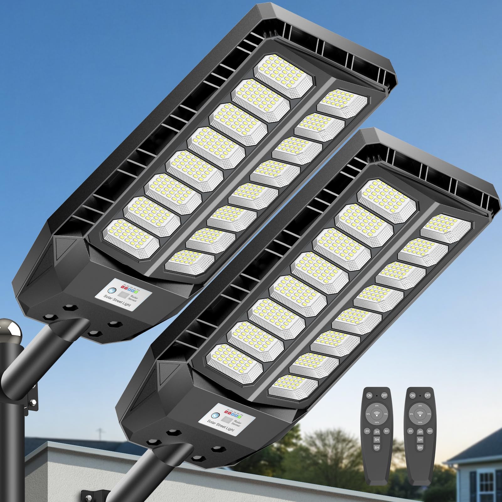 Deepn solar street light front view with wide 270-degree beam for large areas