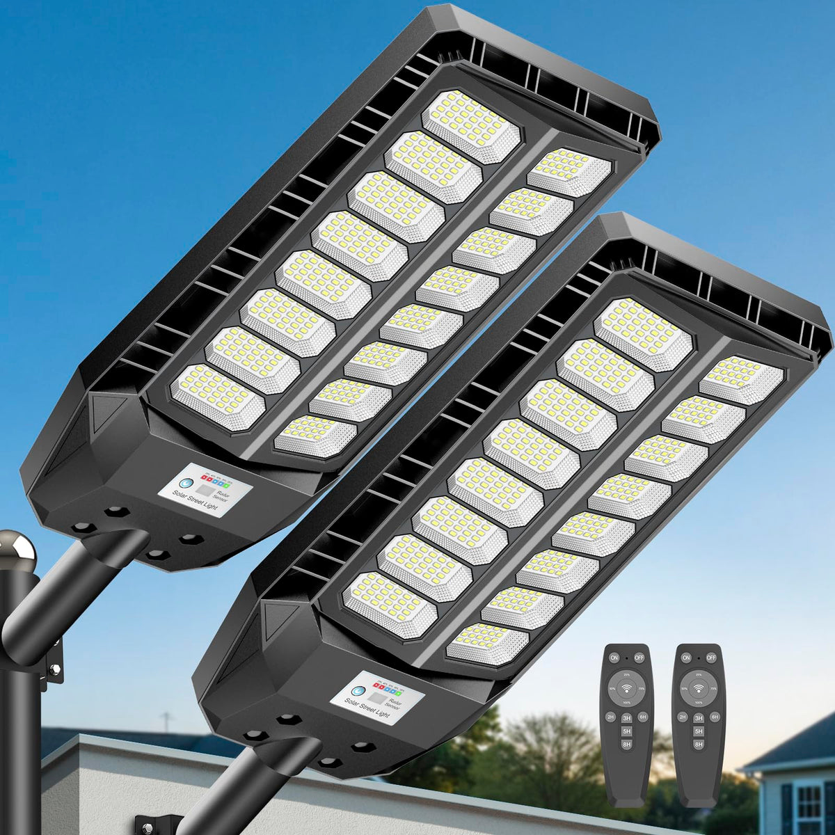 Deepn solar street light front view with wide 270-degree beam for large areas