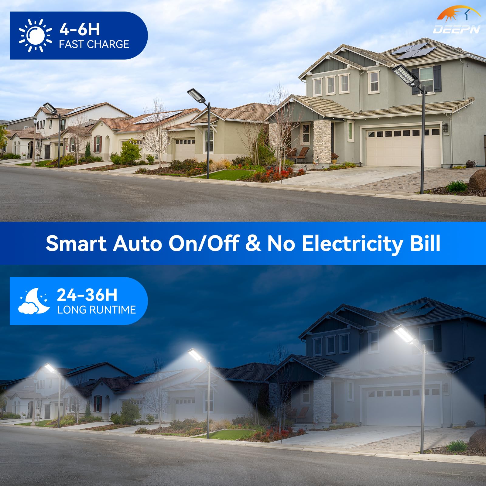 Deepn solar street light remote control and timer settings for energy savings