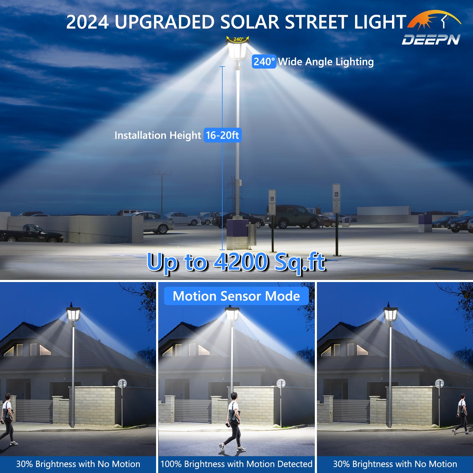 Deepn solar street light in rugged IP67 housing withstands rain and dust