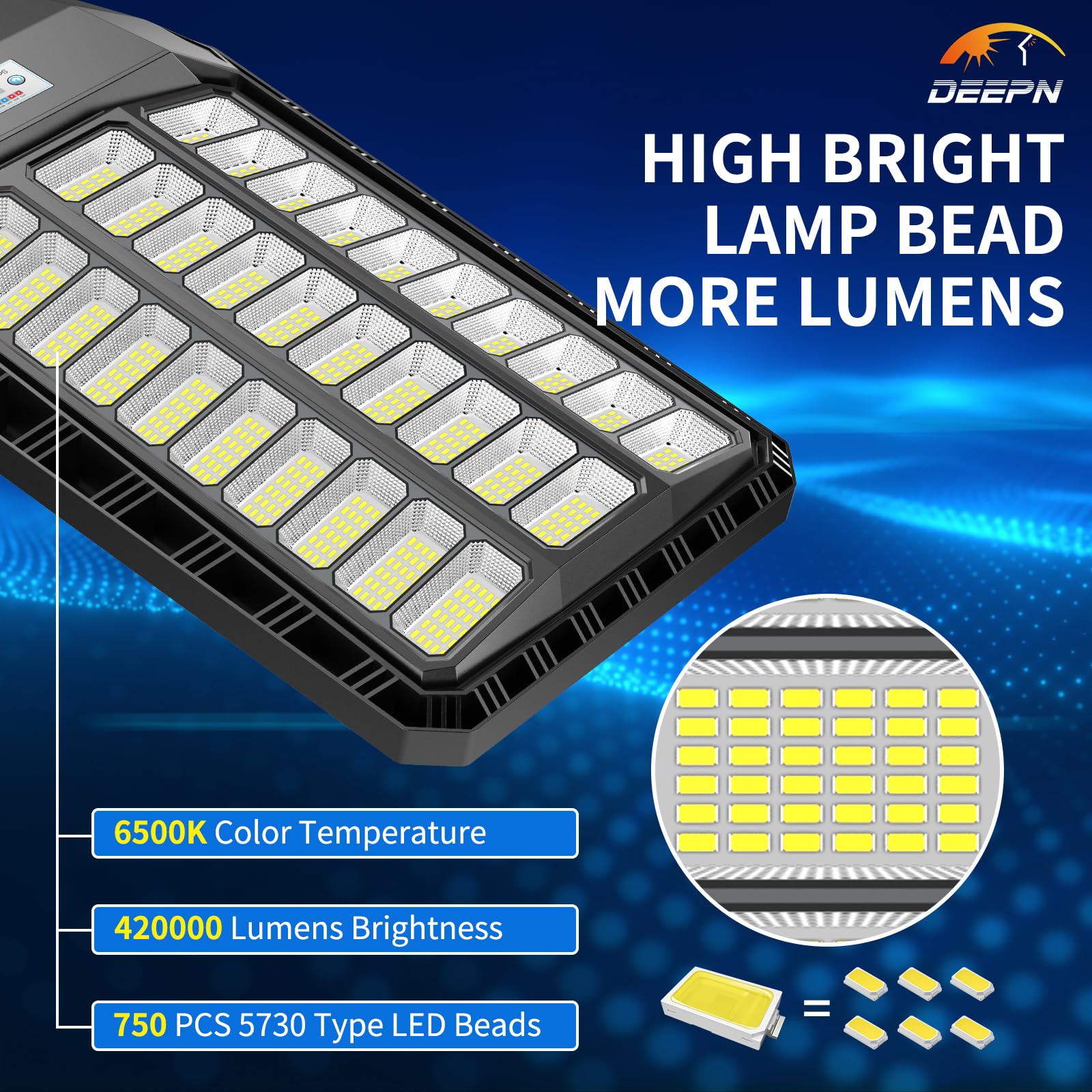 Deepn solar street light motion sensor activates brightness on movement