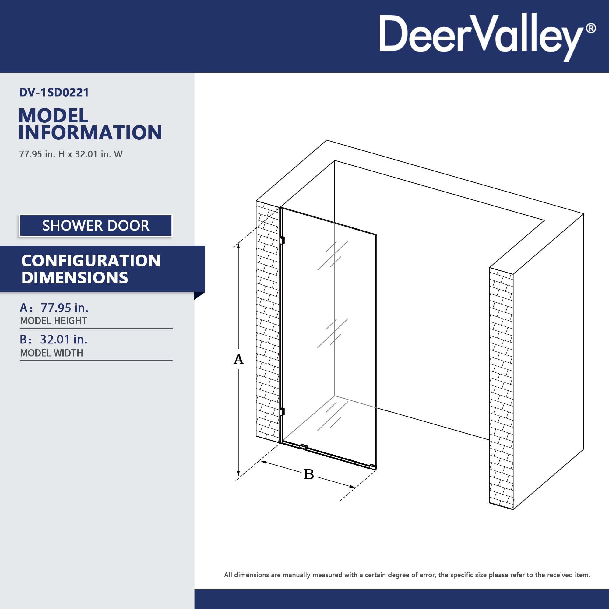 DeerValley frameless glass door with black hardware for a sleek bathroom look.