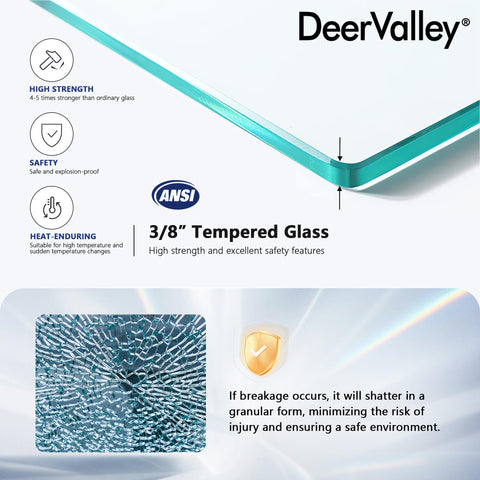 DeerValley tempered glass panel closeup highlights safe, strong construction.