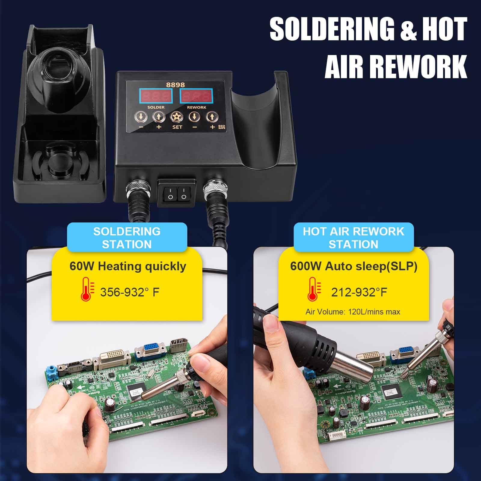 Defabee digital display shows °C/°F for accurate soldering and rework