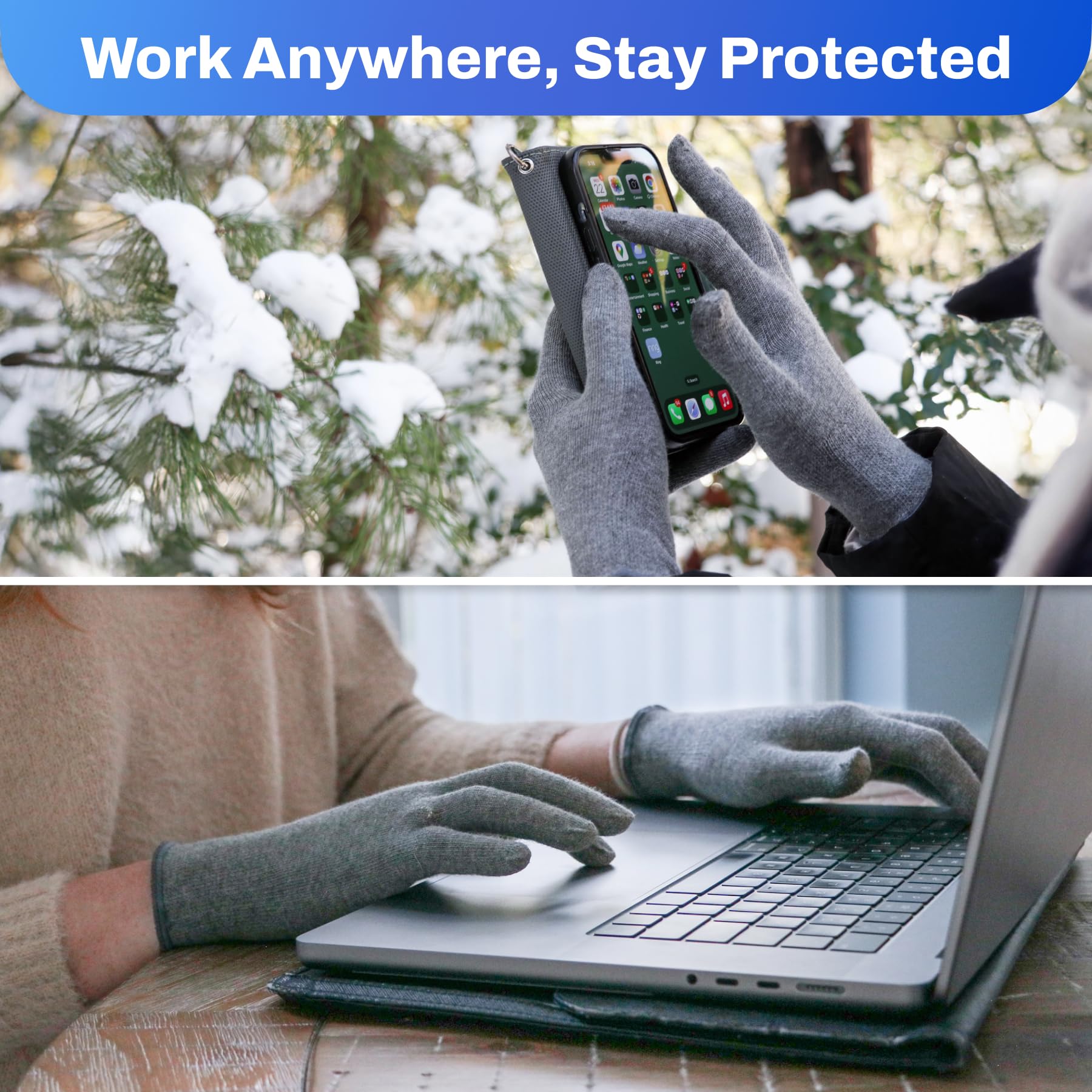 DefenderShield gloves demonstrate seamless touchscreen compatibility on phones and tablets