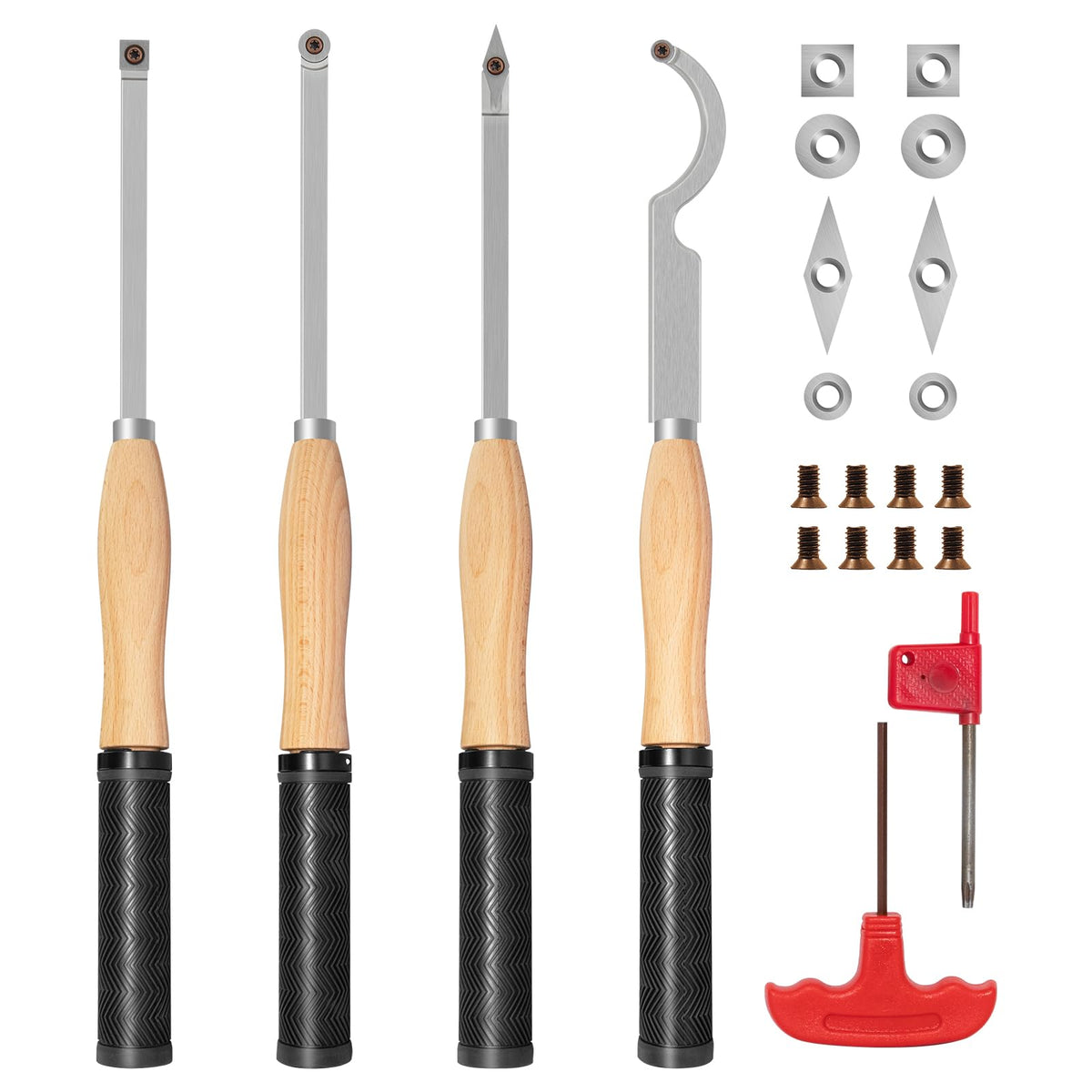 DEEFIINE 18.3-inch carbide woodlathe tool kit main view with rust‑free cutter bar and sturdy beech handle.