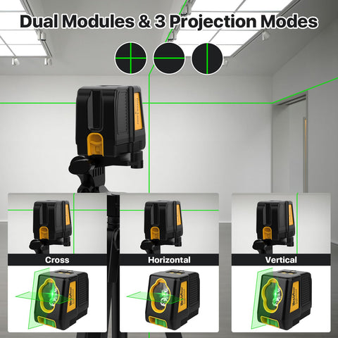 DEGLASERS 100ft green cross lines aid layout and leveling precision.