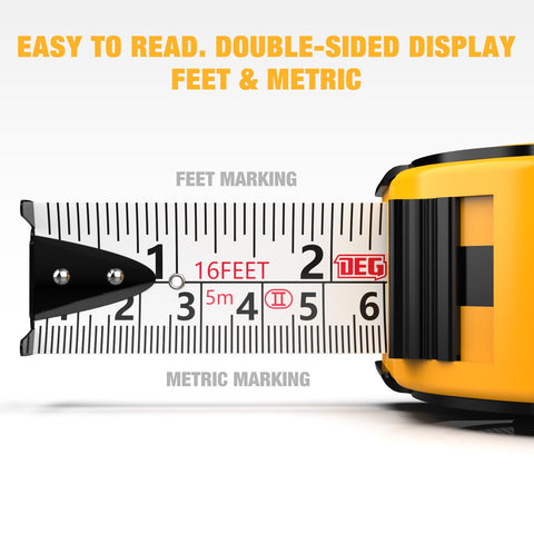DegLasers auto-locking tape measure maintains length without slipping during use