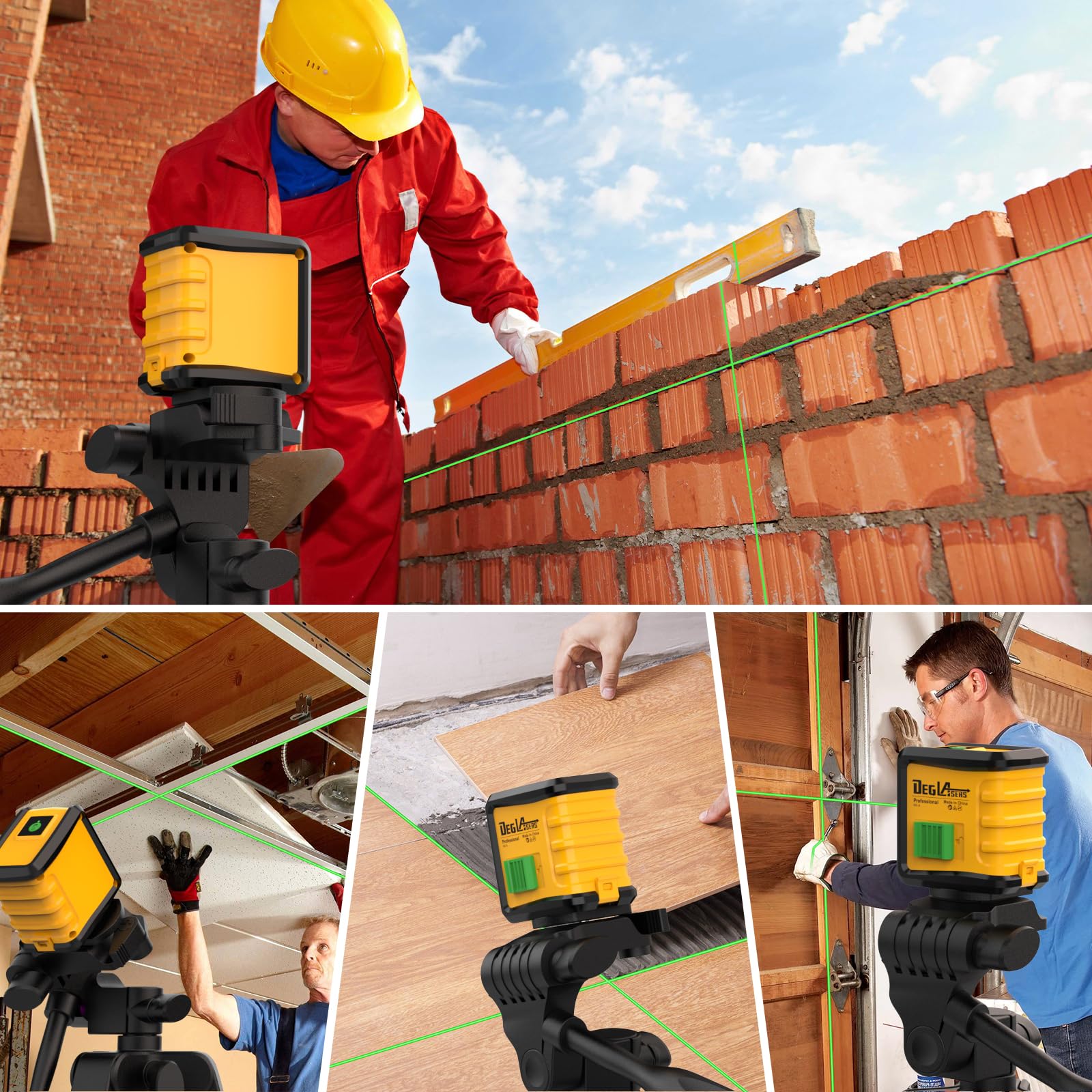 DegLasers indoor renovation tool aiding precise layout and alignment.