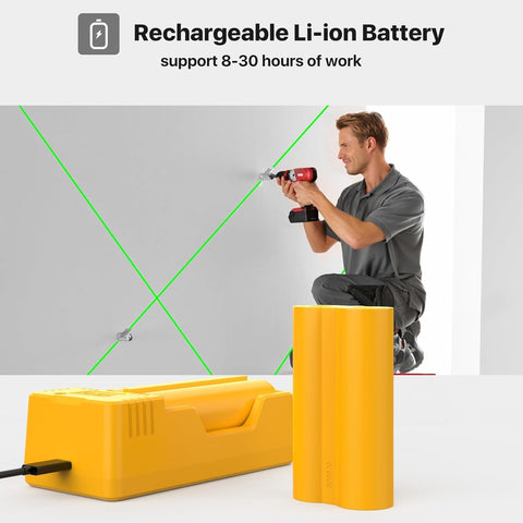 DEGLASERS self-leveling indicator shows auto leveling within ±3.5 degrees.