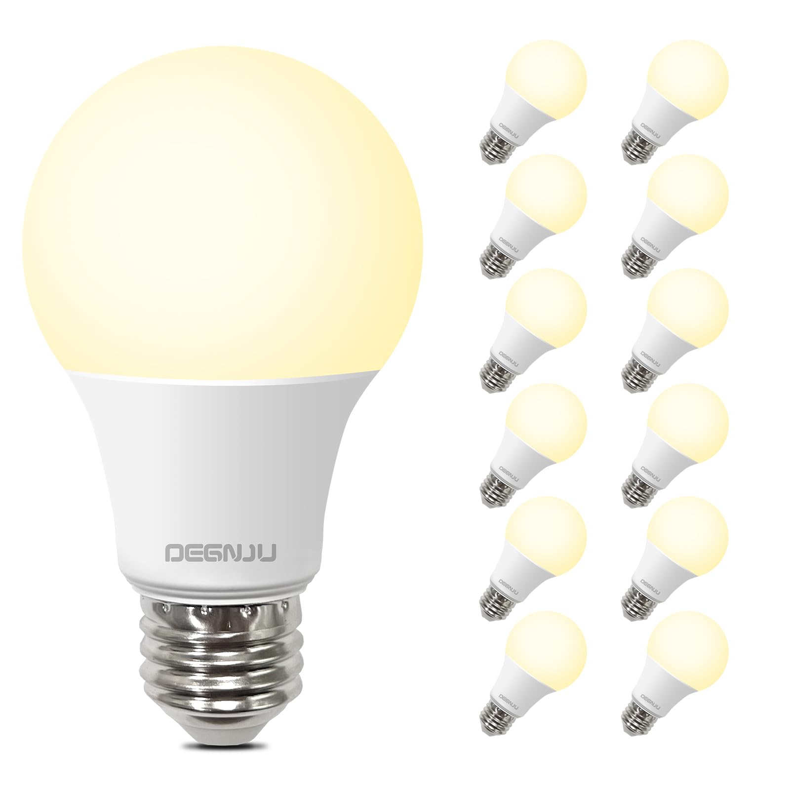DEGNJU A19 LED bulb 800 lumens in soft white ideal for cozy living spaces.