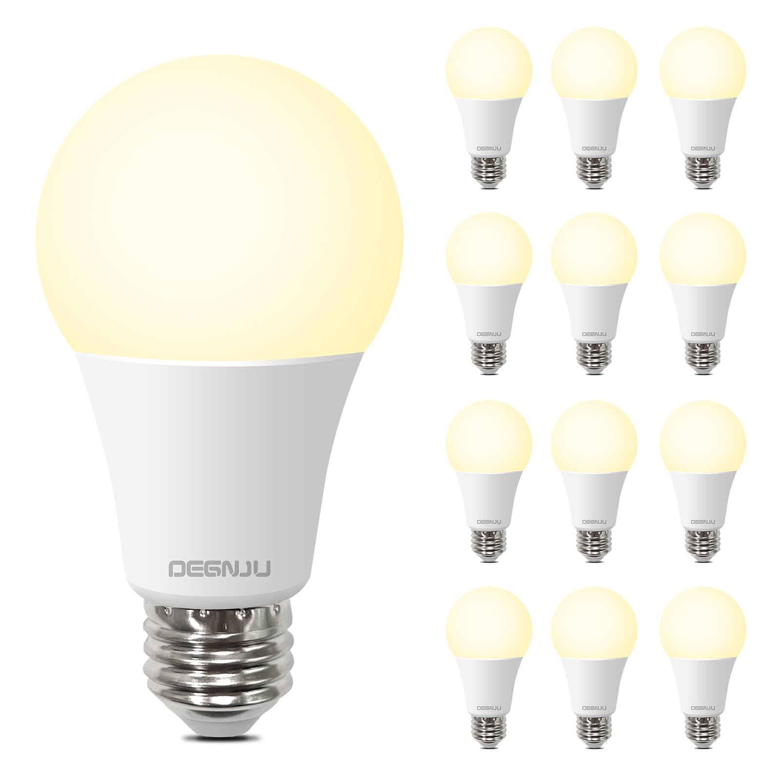 DEGNJU A19 LED bulbs illuminate a cozy bedroom with energy-efficient 2700K light.