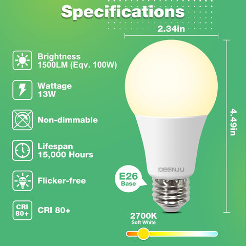 DEGNJU A19 LED bulbs brighten the living room with 1500 lumens of soft white light.