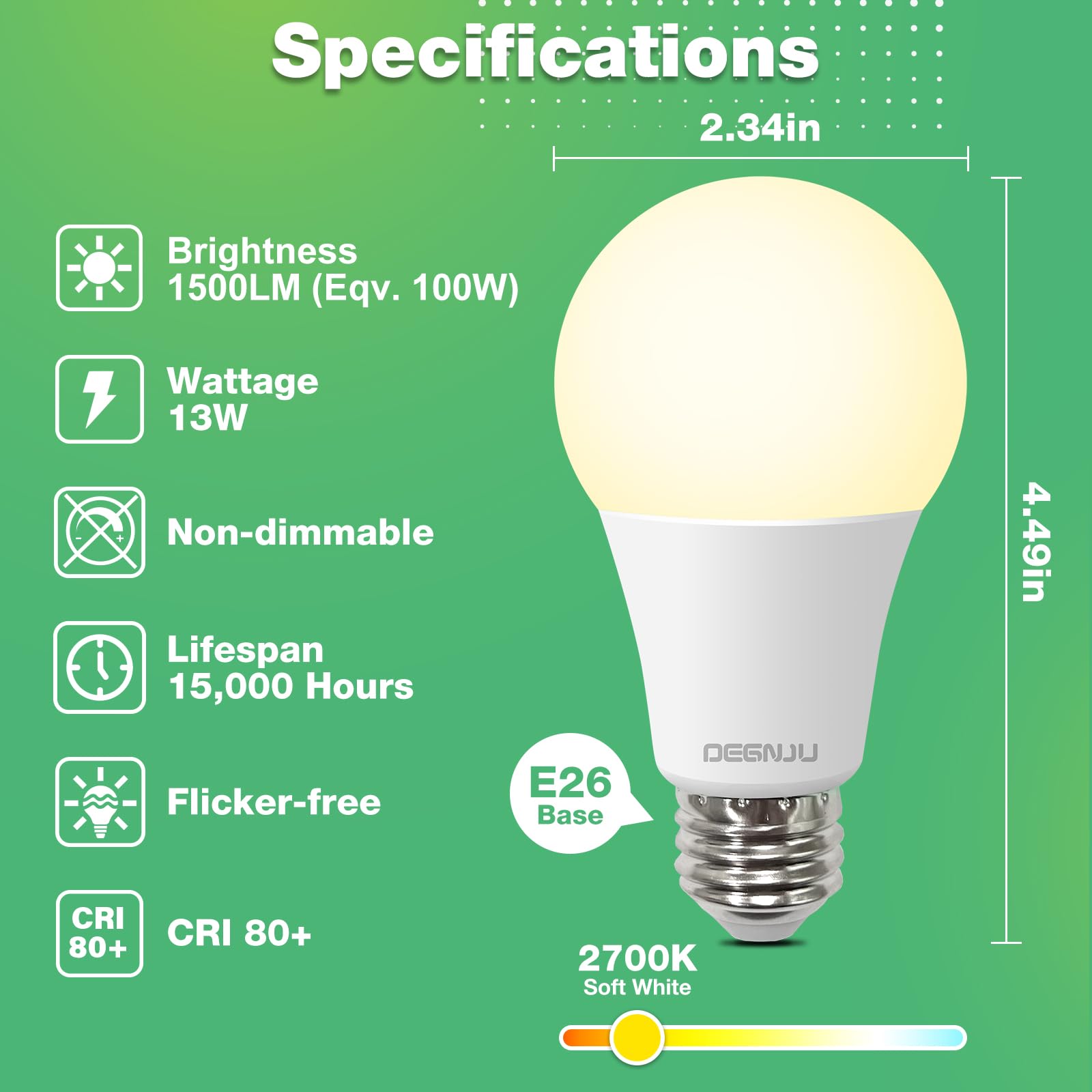 DEGNJU A19 emits soft white 2700K glow in a cozy space.