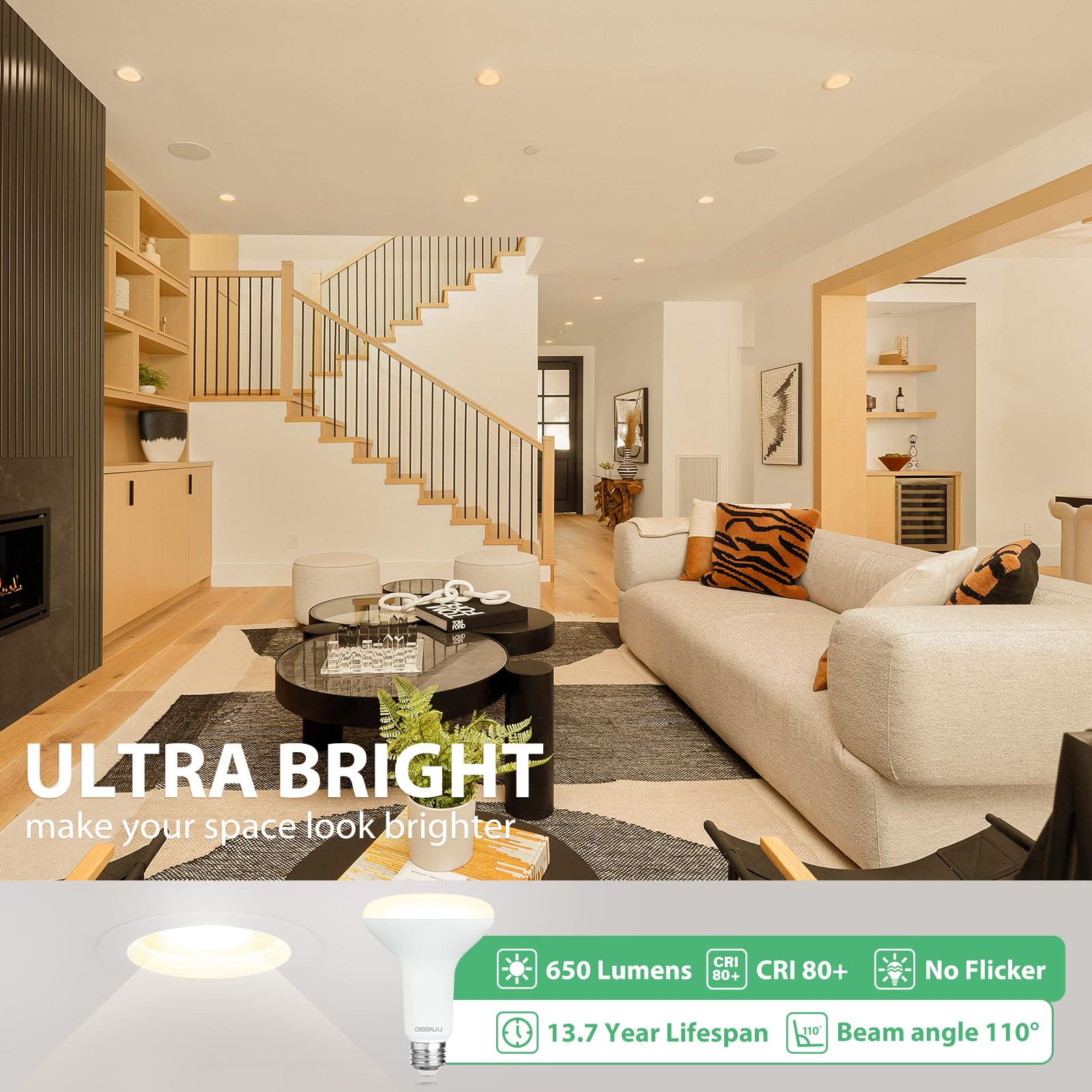 DEGNJU BR30 LED bulb in warm 3000K glow for cozy spaces