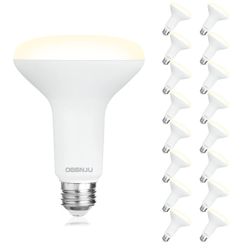 DEGNJU BR30 LED bulb in packaging highlights energy-saving features.