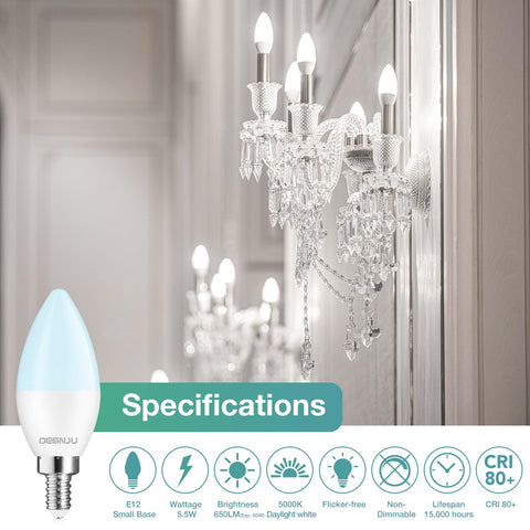 DEGNJU E12 LED bulb with slim design for elegant chandeliers.