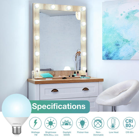DEGNJU G25 globe vanity bulb side view delivering crisp color rendering for makeup