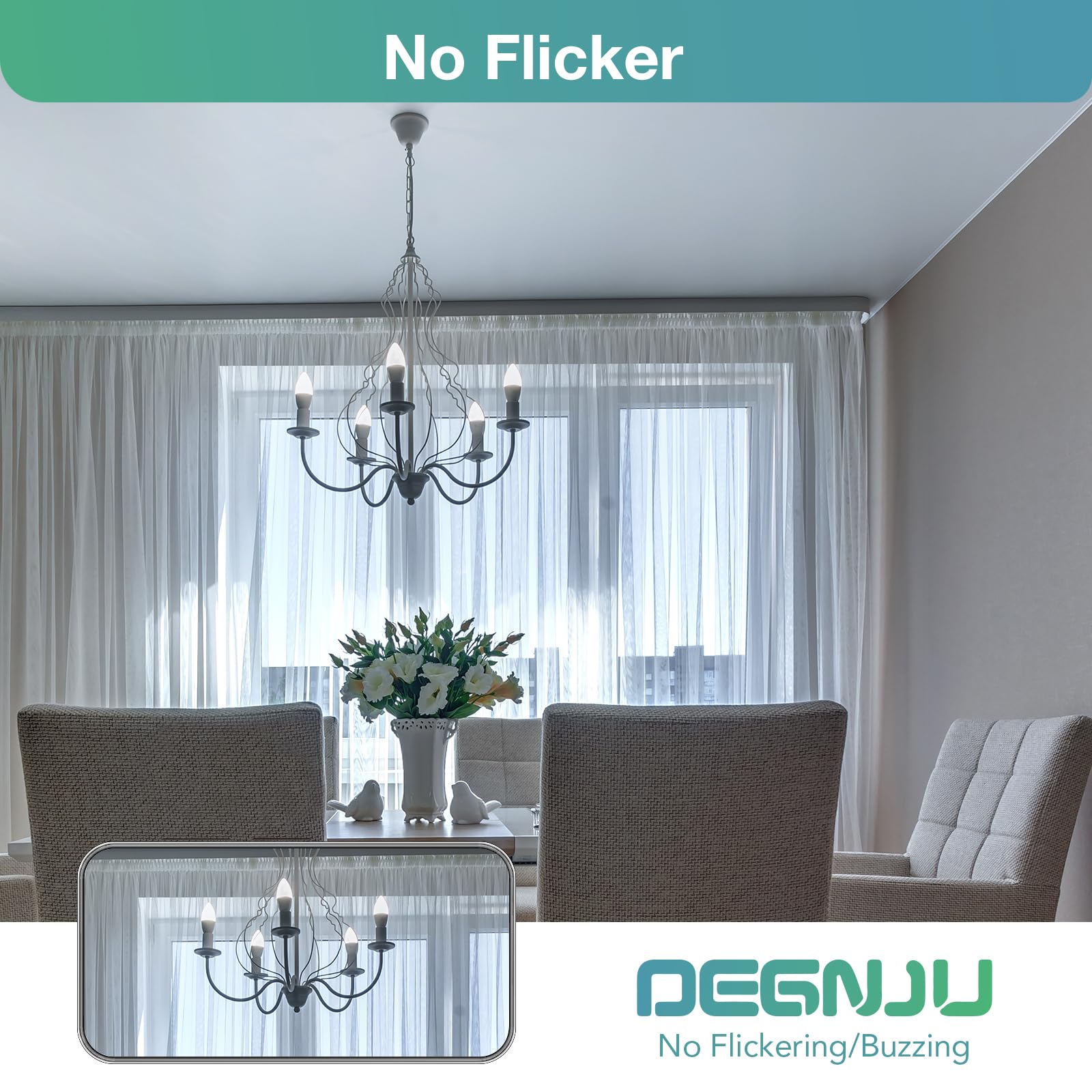 DEGNJU non-dimmable E12 LED bulb for fixed brightness fixtures.