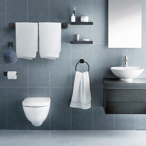 DEGULAS matte black bathroom set includes tools for easy setup.