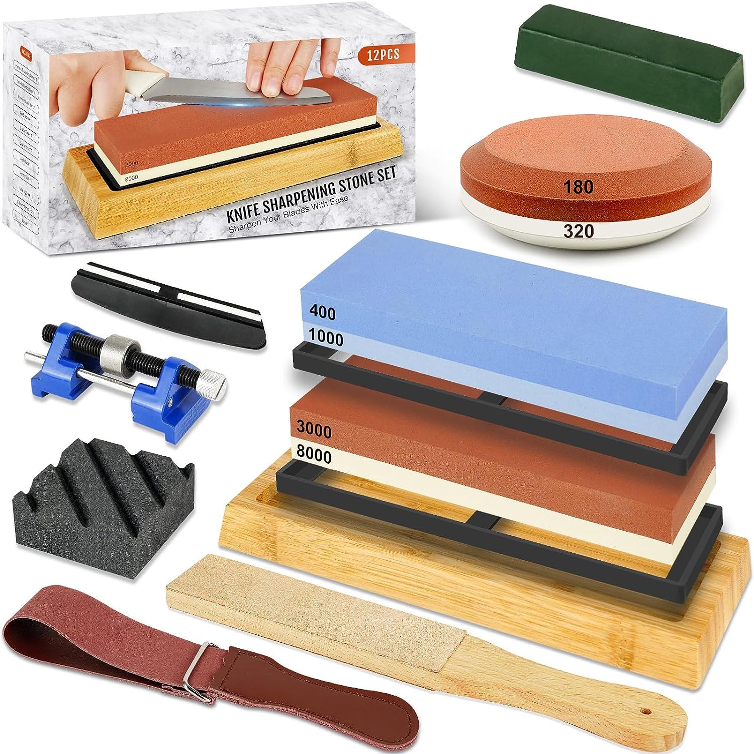 DEHVIHS whetstone kit dual grit 400/1000 stones for dull blades and reshaping