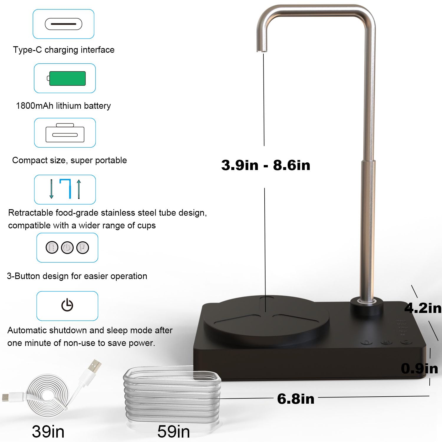 DeiryuRay desk water dispenser expandable outlet accommodates different cup heights.