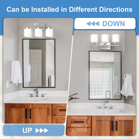 Dekang 3-light vanity light installed above mirror offering balanced illumination.