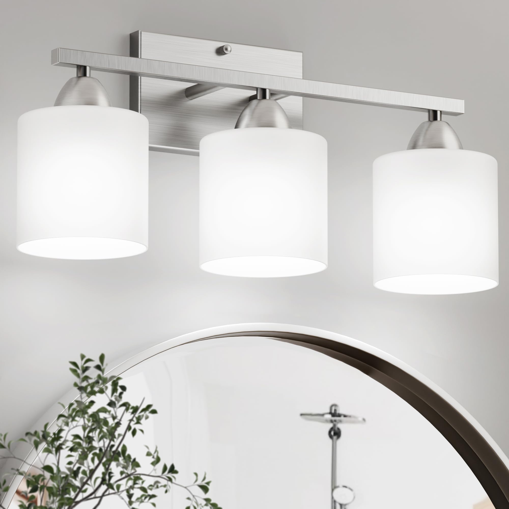 Dekang over-mirror bathroom light in brushed nickel resists moisture for humid spaces.