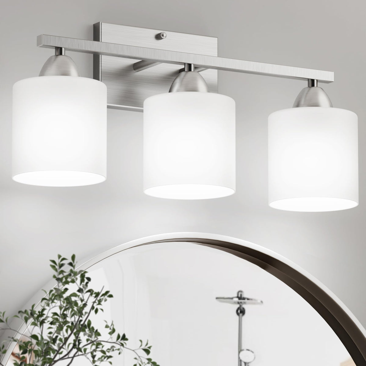 Dekang over-mirror bathroom light in brushed nickel resists moisture for humid spaces.