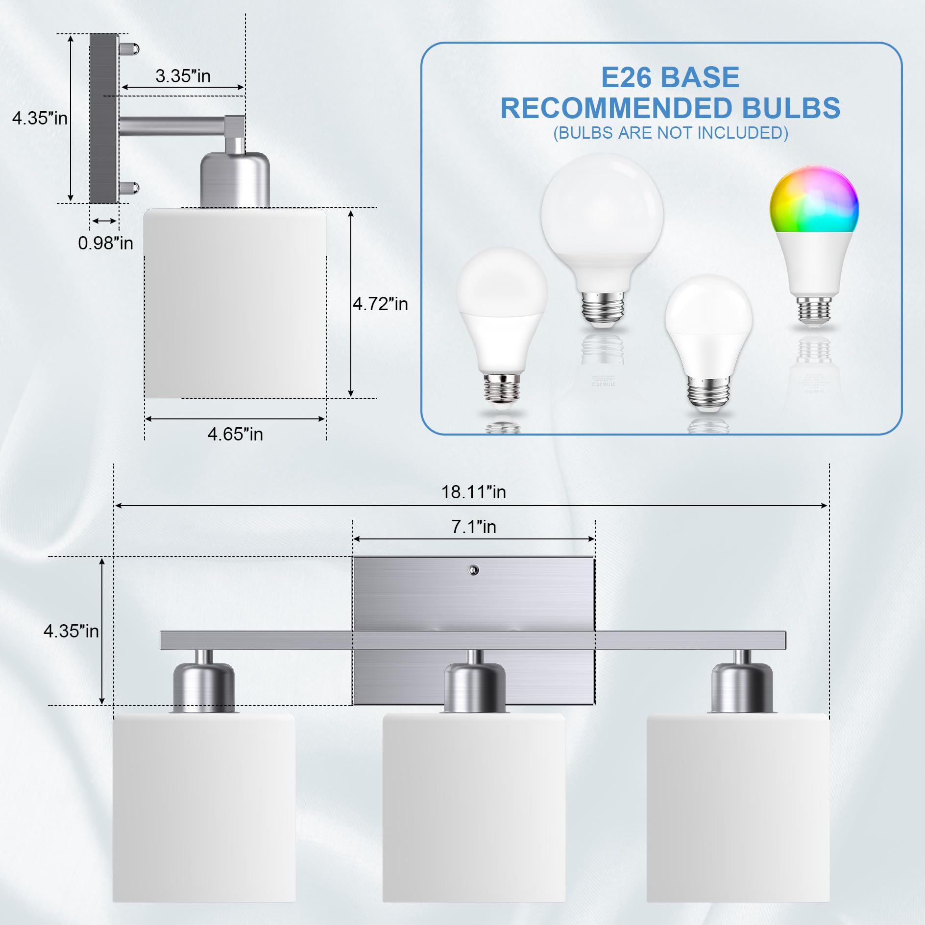 Dekang milky white glass shades close-up showing soft, diffused light ideal for bathrooms.