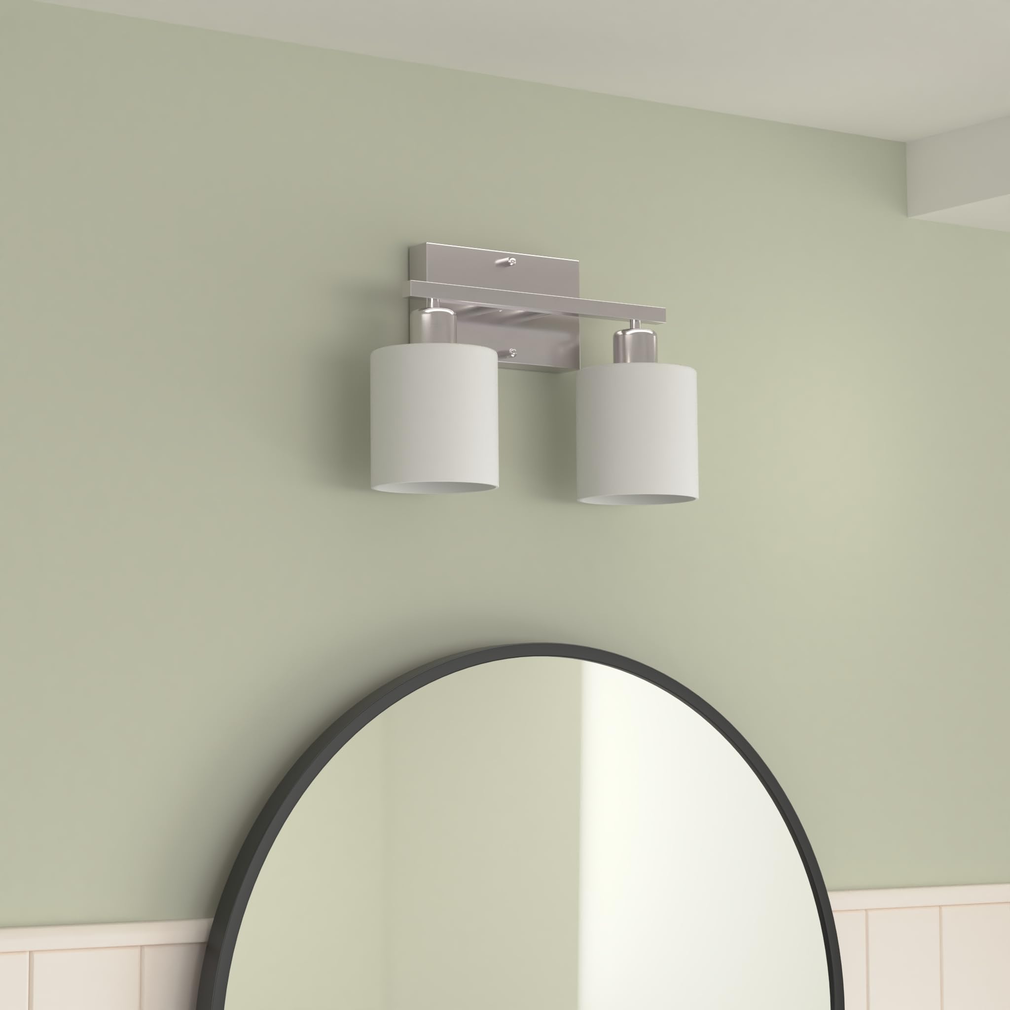 Dekang two-light wall sconce with white glass shades for elegant illumination