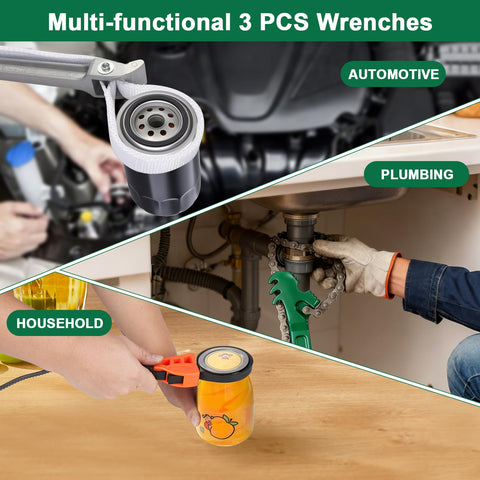 DEKELIY 16-inch chain wrench applying force to a stubborn pipe.