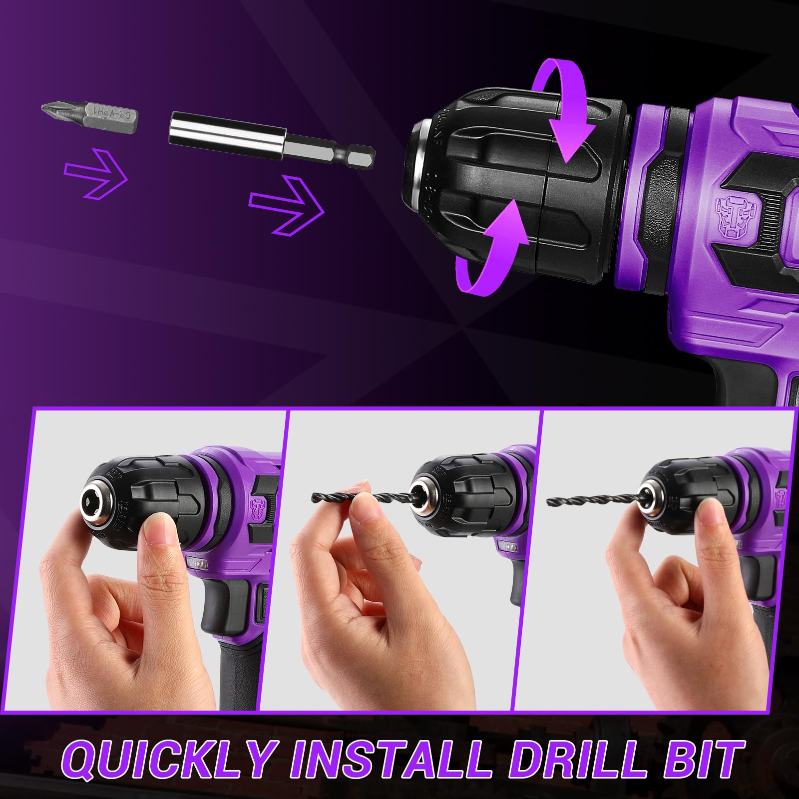 3-8 inch keyless chuck on DEKOPRO drill for easy bit changes