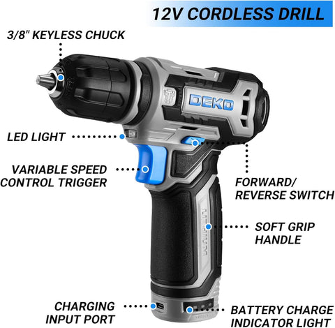 DEKOPRO 12V drill charger Type-C for fast, convenient charging.