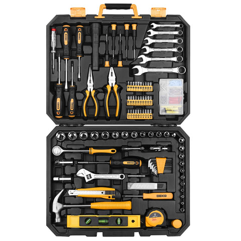 DEKOPRO 208-piece tool set, pliers close-up, versatile grip for tightening tasks