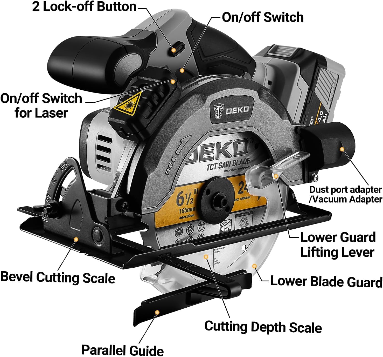 DEKOPRO 4500 rpm no-load speed enables fast, precise framing cuts