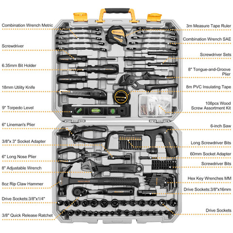 DEKOPRO 218-piece socket set offers versatile drive sizes for automotive and DIY projects.