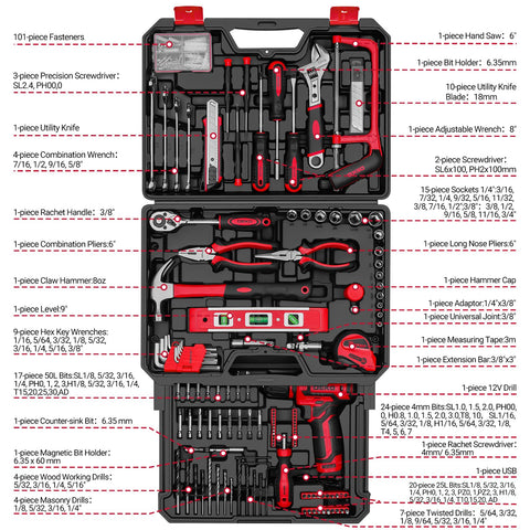 DEKOPRO 238-piece toolkit organized for easy access to drivers and sockets.