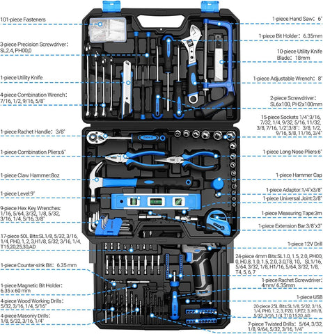 DEKOPRO 238-piece toolkit covers screws, sockets and more for home repairs.