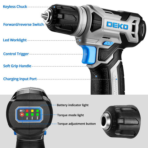 DEKOPRO 3/8-inch keyless chuck enables quick bit changes