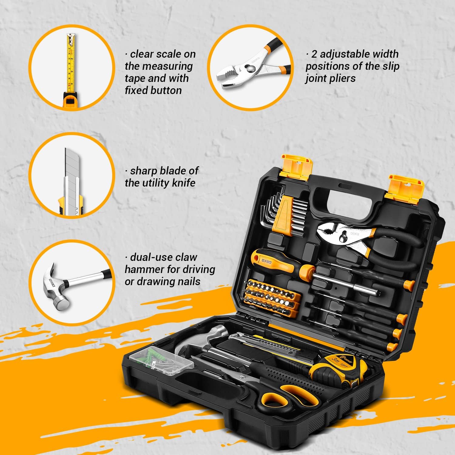 DEKOPRO 3m measuring tape included for precise measurements.